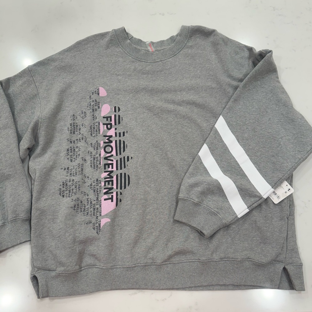 Free People Movement Gray Sweater with Pink and White Accents size Large